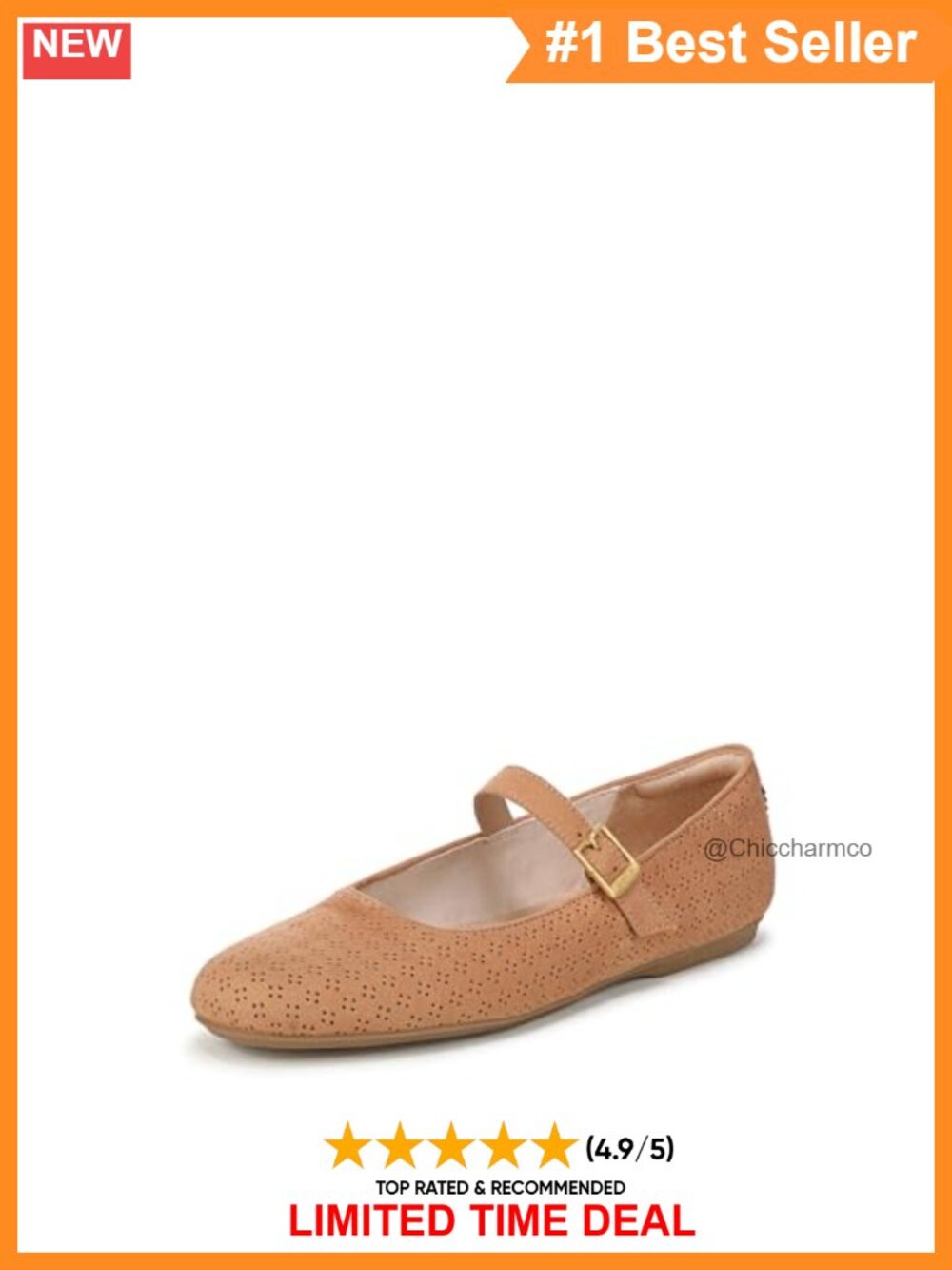 Mary Jane Ballet Flats with Buckle Detail and Arch Support